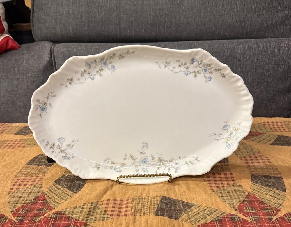 Antique Oval Serving Platter, O.P. Co. Syracuse China Blue Floral
